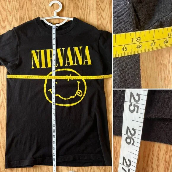 Nirvana Smiley Face T-Shirt Unisex Size Medium Black and Yellow - Picture 3 of 5